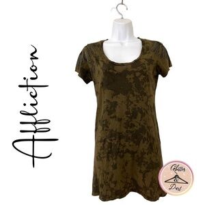 Affliction Camo Print Short Sleeve Studded Top